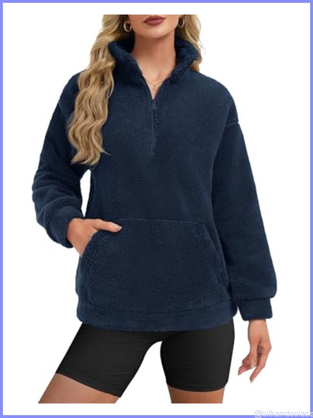 Fleece Pullover Women Long Sleeve Fuzzy Half Zip Sweatshirt Kangaroo Pocket